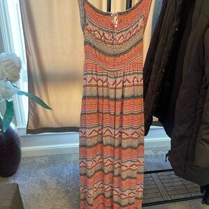 Bohemian Striped Maxi Dress in Orange and Black